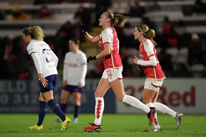 Framed Print : Arsenal Women's FA WSL Cup Victory: Frida Maanum Scores Second Goal Against Tottenham Framed Print : Arsenal Women's FA WSL Cup Victory: Frida Maanum Scores Second Goal Against Tottenham
