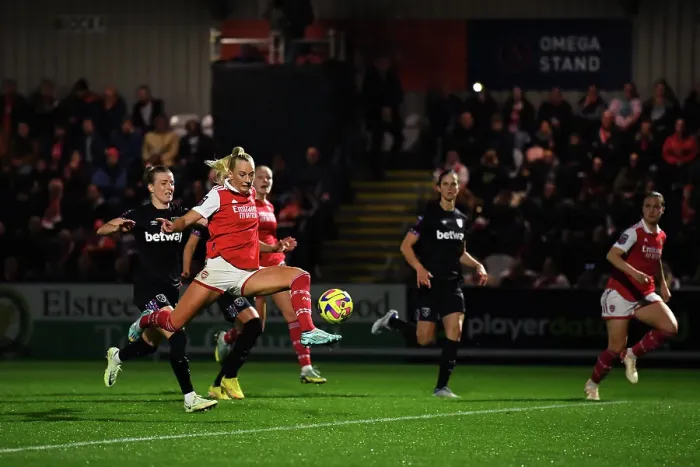 Framed Print : Arsenal Women's FA WSL: Stina Blackstenius Scores the Decisive Goal Against West Ham United Framed Print : Arsenal Women's FA WSL: Stina Blackstenius Scores the Decisive Goal Against West Ham United