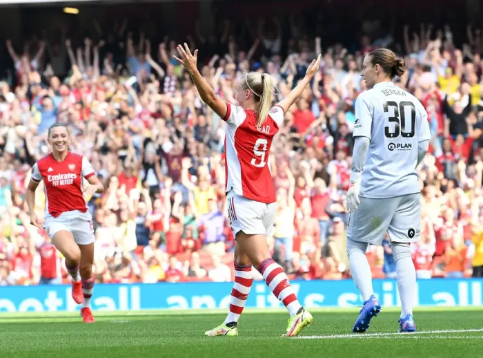 Framed Print : Arsenal Women's FA WSL Triumph: Beth Mead's Hat-Trick Secures Victory Over Chelsea Framed Print : Arsenal Women's FA WSL Triumph: Beth Mead's Hat-Trick Secures Victory Over Chelsea