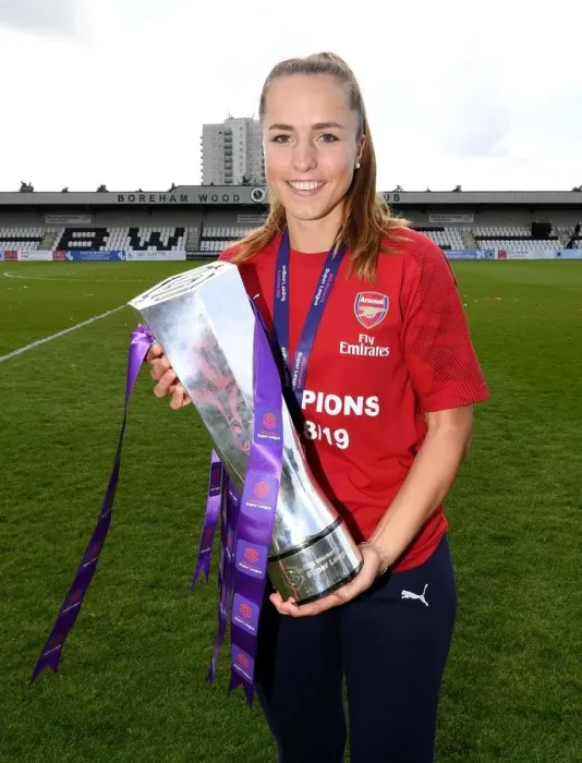 Framed Print : Arsenal Women's Football Team: Celebrating WSL Title Victory with Lia Walti and the Trophy
