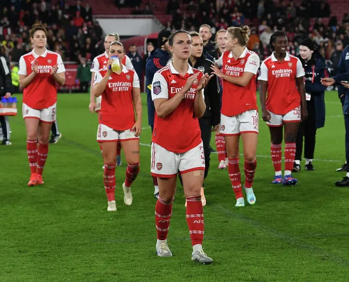 Framed Print : Arsenal Women's Glory: Lotte Wubben-Moy Celebrates with Fans after Defeating Manchester United in FA Women's Super League Framed Print : Arsenal Women's Glory: Lotte Wubben-Moy Celebrates with Fans after Defeating Manchester United in FA Women's Super League