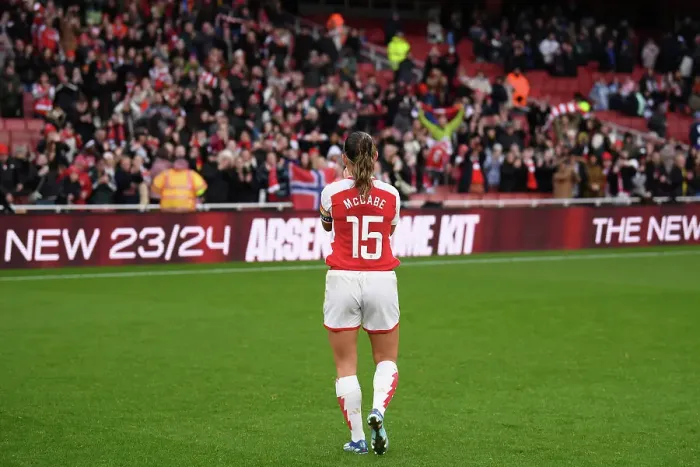 Framed Print : Arsenal Women's Glory: Katie McCabe Celebrates Victory Over Chelsea in the 2023-24 Barclays Women's Super League