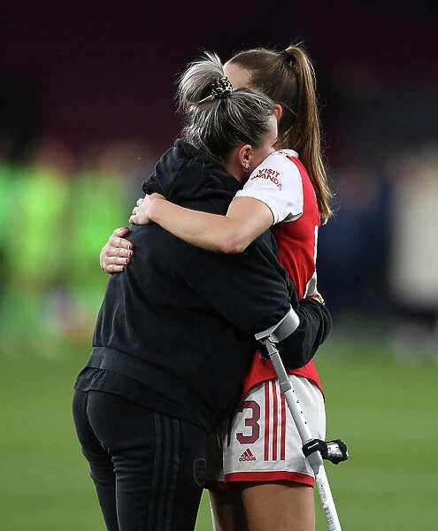 Arsenal Women's Heartbreak: Laura Wienroither Consoled by Lia Walti After Semifinal Defeat to VfL Wolfsburg