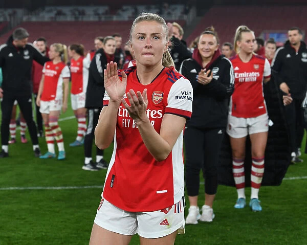 Arsenal Women's Historic Champions League Victory: Leah Williamson Celebrates with Adoring Fans at Triumphant Emirates Stadium