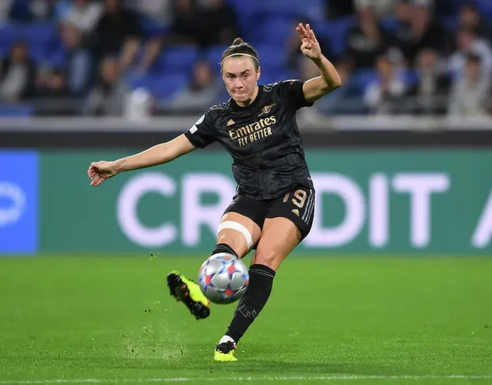 Framed Print : Arsenal Women's Historic Champions League Victory: Caitlin Foord Scores Fourth Goal vs. Olympique Lyonnais