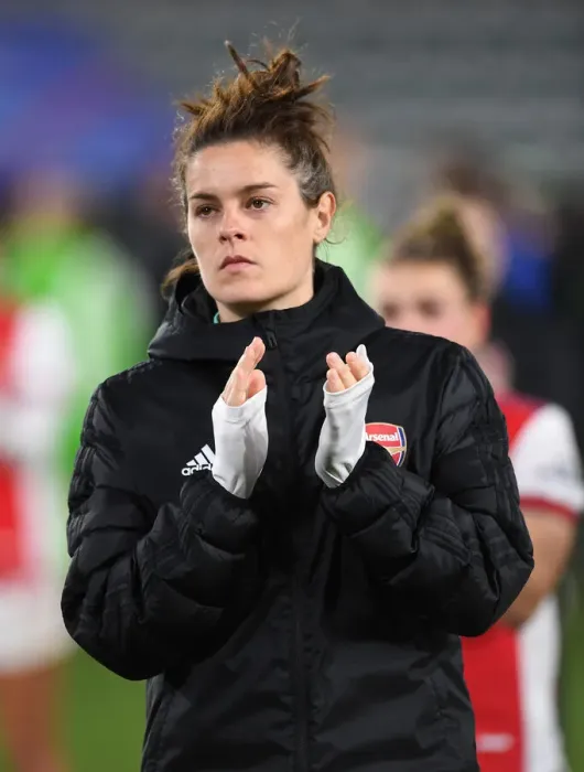 Framed Print : Arsenal Women's Historic Champions League Victory: Jennifer Beattie's Emotional Celebration with Fans Framed Print : Arsenal Women's Historic Champions League Victory: Jennifer Beattie's Emotional Celebration with Fans