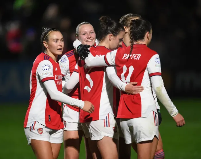 Framed Print : Arsenal Women's Historic Champions League Victory: Lotte Wubben-Moy Scores Second Goal Framed Print : Arsenal Women's Historic Champions League Victory: Lotte Wubben-Moy Scores Second Goal
