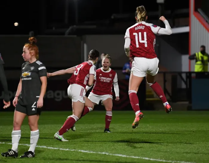 Framed Print : Arsenal Women's Historic Empty-Stadium Victory: Lotte Wubben-Moy Scores Second Goal vs. Manchester United Framed Print : Arsenal Women's Historic Empty-Stadium Victory: Lotte Wubben-Moy Scores Second Goal vs. Manchester United