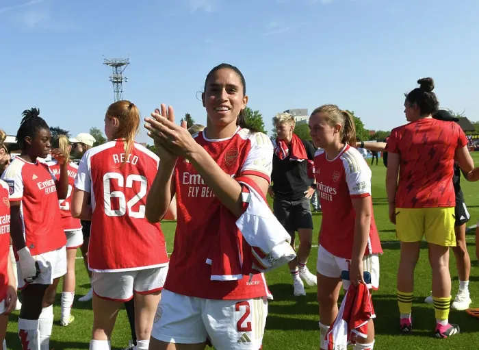 Framed Print : Arsenal Women's Historic FA Super League Victory: Rafaelle Souza's Triumphant Celebration