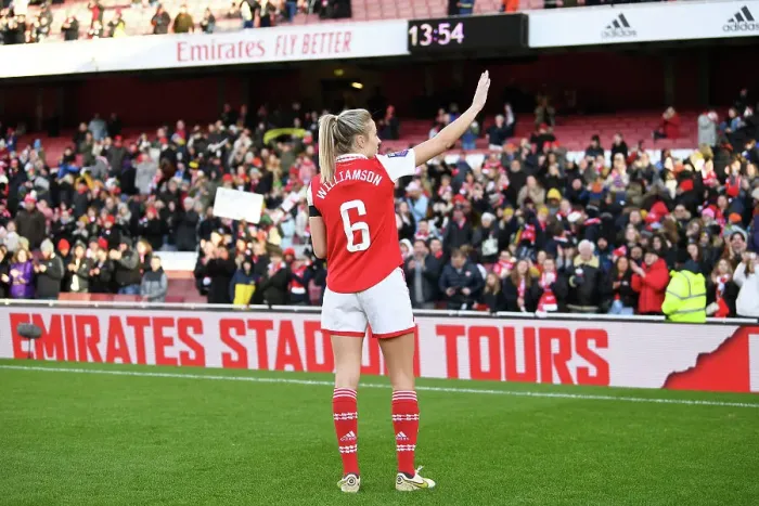 Framed Print : Arsenal Women's Historic FA WSL Victory: Leah Williamson Celebrates with Adoring Fans at Emirates Stadium