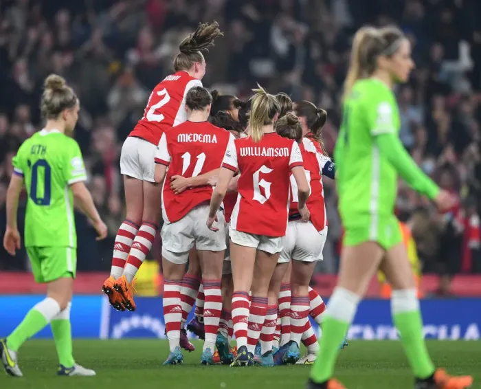 Framed Print : Arsenal Women's Historic Quarterfinal Victory: Lotte Wubben-Moy Scores the Goal Against VfL Wolfsburg Framed Print : Arsenal Women's Historic Quarterfinal Victory: Lotte Wubben-Moy Scores the Goal Against VfL Wolfsburg