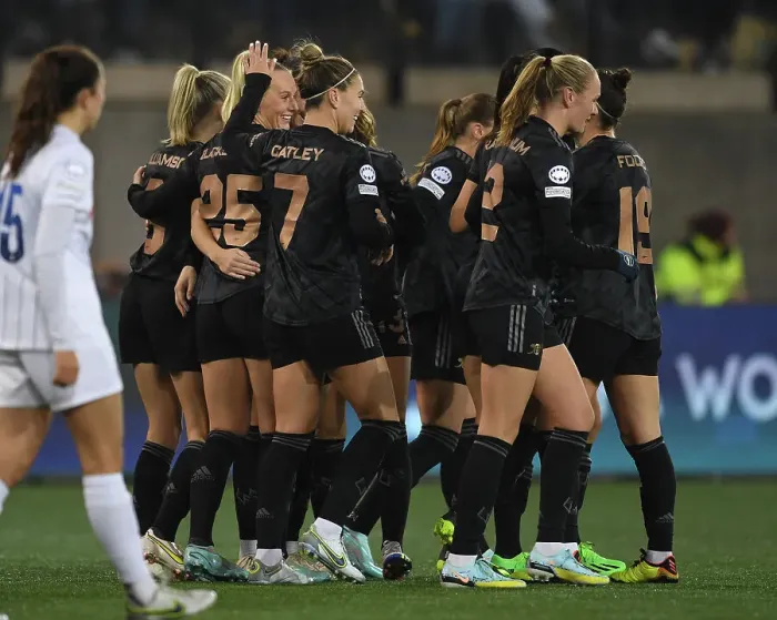 Framed Print : Arsenal Women's Historic Sixth Goal: Stina Blackstenius Scores in Champions League Victory over FC Zurich