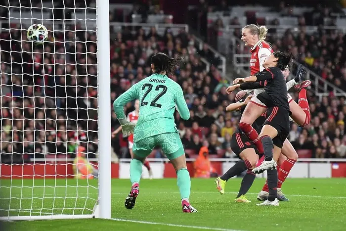Framed Print : Arsenal Women's Historic UEFA Champions League Victory: Stina Blackstenius Scores Game-Winning Goal Against FC Bayern Munich (2022-23)
