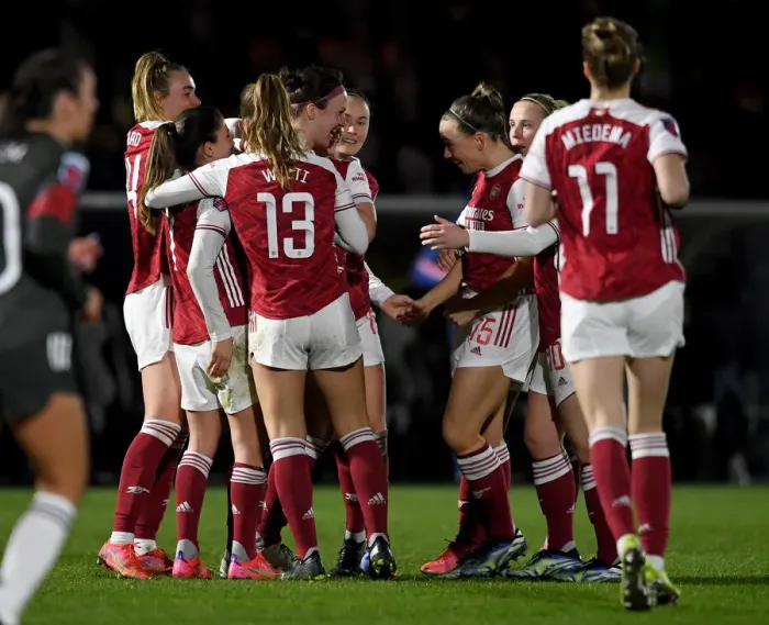 Framed Print : Arsenal Women's Historic Victory: Lotte Wubben-Moy Scores Second Goal Against Manchester United Women in Empty Meadow Park Framed Print : Arsenal Women's Historic Victory: Lotte Wubben-Moy Scores Second Goal Against Manchester United Women in Empty Meadow Park