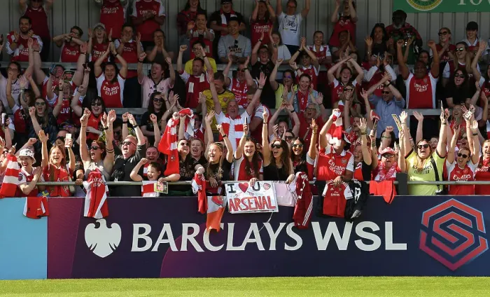 Framed Print : Arsenal Women's Historic Victory: Fans Celebrate at Meadow Park (2022-23) Framed Print : Arsenal Women's Historic Victory: Fans Celebrate at Meadow Park (2022-23)