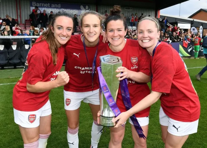 Framed Print : Arsenal Women's Historic WSL Title Win: Evans, Miedema, Mitchell, and Little Celebrate Framed Print : Arsenal Women's Historic WSL Title Win: Evans, Miedema, Mitchell, and Little Celebrate