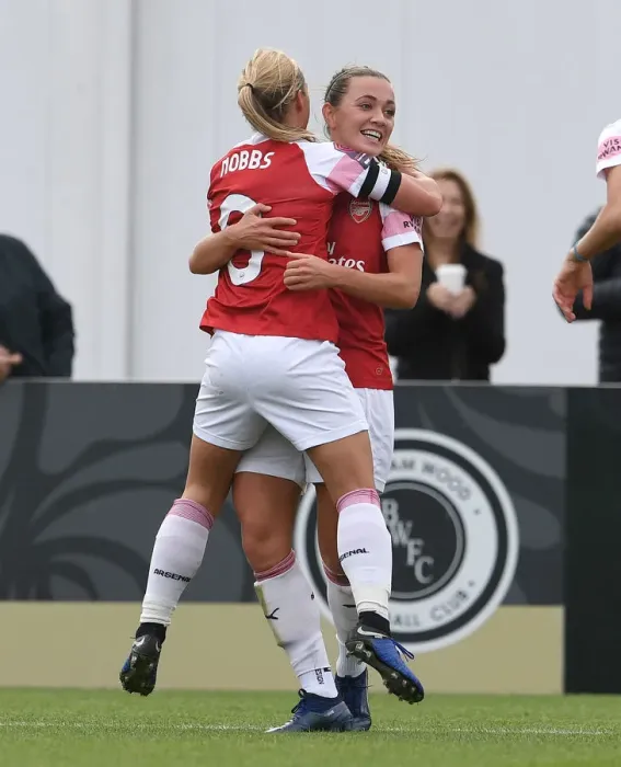 Framed Print : Arsenal Women's Jordan Nobbs and Katie McCabe Celebrate Goal Against Birmingham Ladies Framed Print : Arsenal Women's Jordan Nobbs and Katie McCabe Celebrate Goal Against Birmingham Ladies
