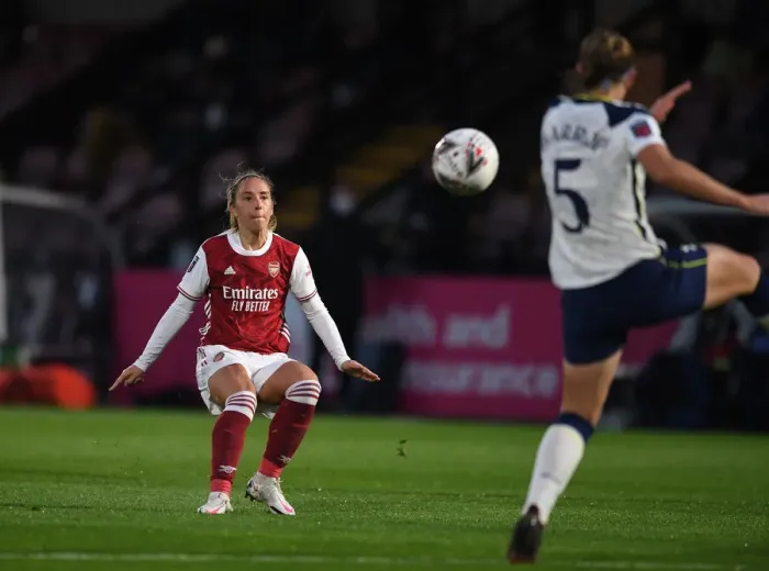 Framed Print : Arsenal Women's Jordan Nobbs Scores First Goal: Defeating Tottenham Hotspur in FA Cup Match