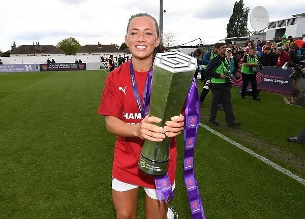 Arsenal Women's Katie McCabe Celebrates WSL Title Win with the Trophy