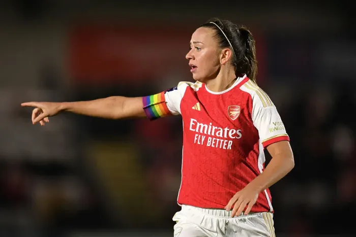 Framed Print : Arsenal Women's Katie McCabe Gives Team Instructions vs. Tottenham Hotspur in FA WSL Cup Clash