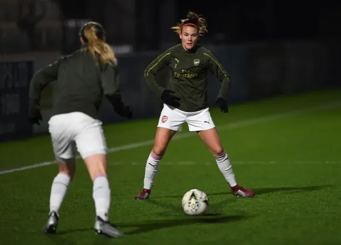 Framed Print : Arsenal Women's Katrine Veje Gears Up Ahead of Birmingham City Clash (FA WSL Continental Tyres Cup)