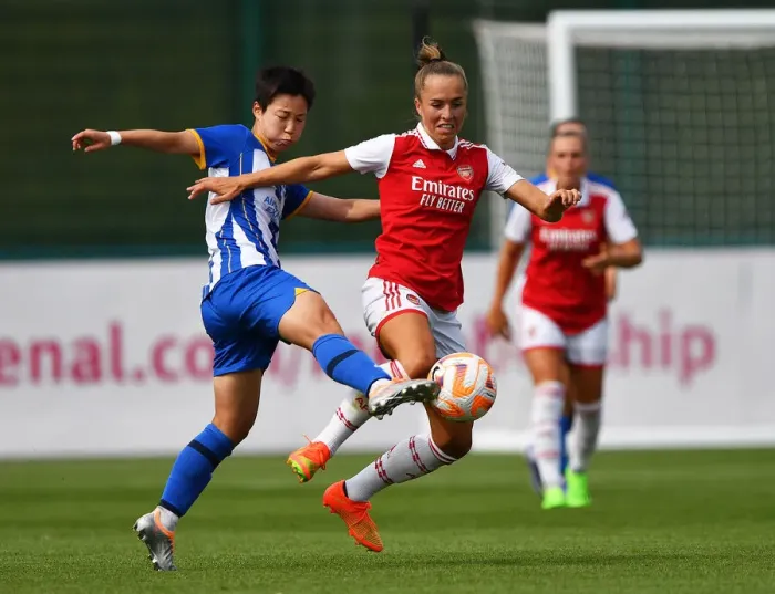 Framed Print : Arsenal Women's Lia Walti Stars in Pre-Season Victory over Brighton & Hove Albion Women Framed Print : Arsenal Women's Lia Walti Stars in Pre-Season Victory over Brighton & Hove Albion Women