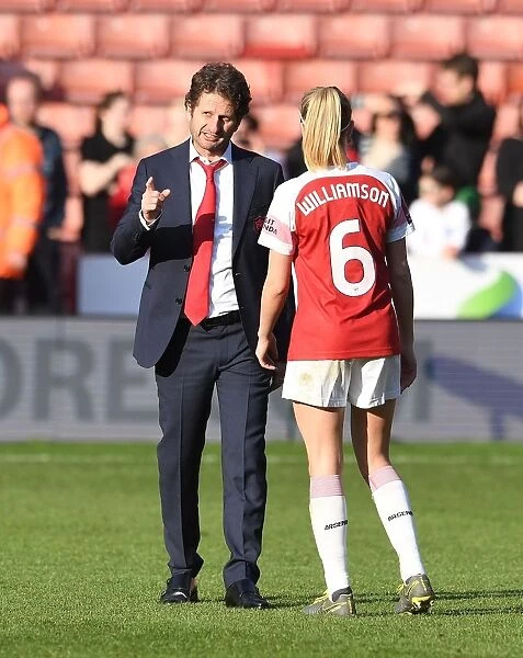 Arsenal Women's Manager Joe Montemurro Consoles Leah Williamson after FA WSL Continental Cup Final Loss to Manchester City