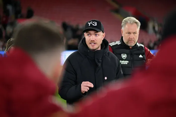 Framed Print : Arsenal Women's Manager Jonas Eidevall Addresses Team After FA WSL Cup Match Against Southampton Framed Print : Arsenal Women's Manager Jonas Eidevall Addresses Team After FA WSL Cup Match Against Southampton