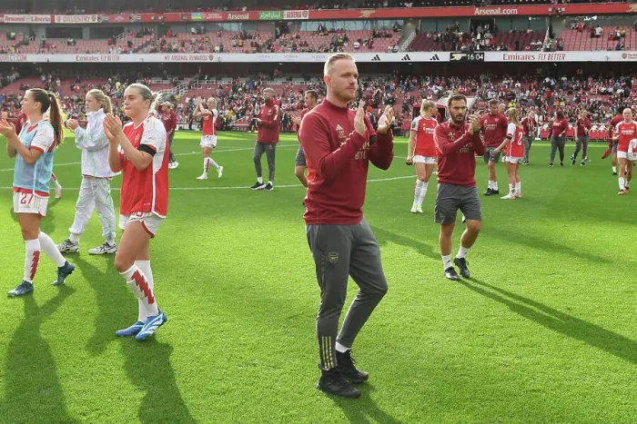 Framed Print : Arsenal Women's Manager Jonas Eidevall Shows Appreciation to Fans After Loss to Liverpool (2023-24) Framed Print : Arsenal Women's Manager Jonas Eidevall Shows Appreciation to Fans After Loss to Liverpool (2023-24)