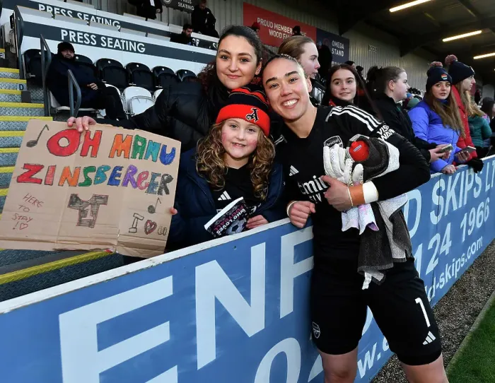 Framed Print : Arsenal Women's Manuela Zinsberger Greets Fans after Victory over Everton Women