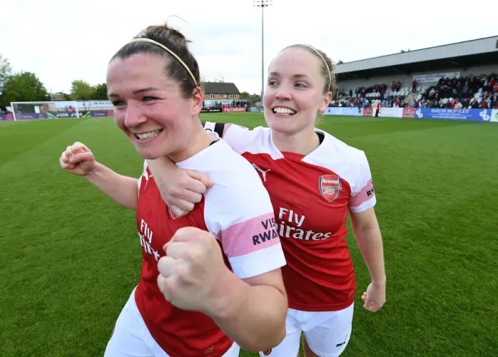 Framed Print : Arsenal Women's Mitchell and Little in Glorious Victory Celebration