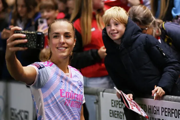 Framed Print : Arsenal Women's Players Mingle with Fans after Victory over Bristol City in Barclays WSL
