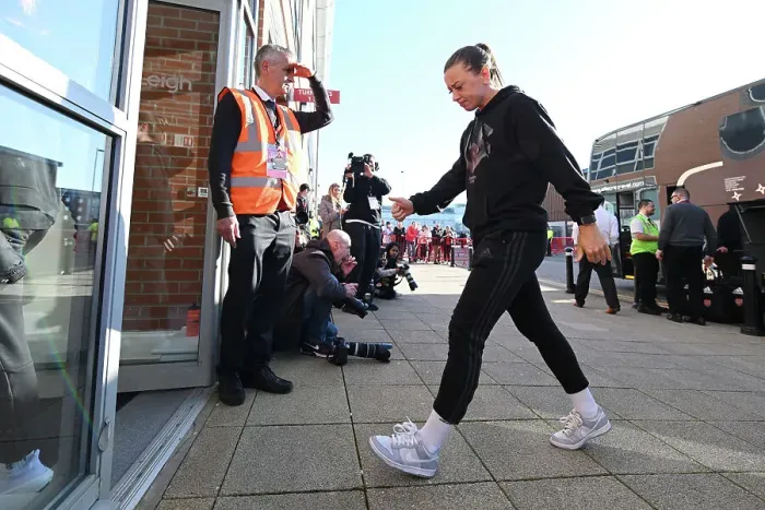 Framed Print : Arsenal Women's Squad Arrives at Leigh Sports Village Ahead of Manchester United Clash - FA Women's Super League 2022-23