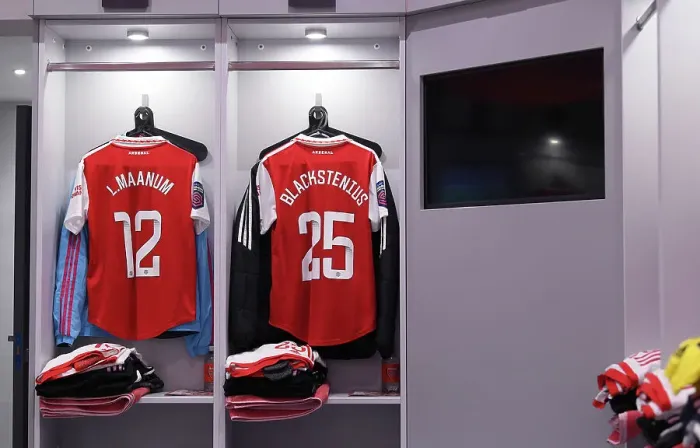 Framed Print : Arsenal Women's Squad Gear Up: Frida Maanum and Stina Blackstenius Prepare for Arsenal v Reading (FA Women's Super League, 2022-23)