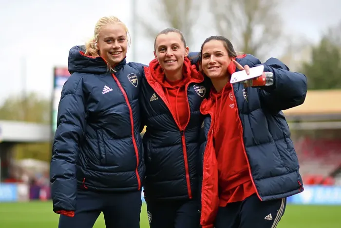 Framed Print : Arsenal Women's Squad Prepares for Match against Brighton & Hove Albion in Barclays WSL (2023-24)