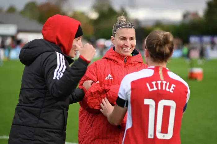 Framed Print : Arsenal Women's Squad: United in Victory - Post-Match Huddle with Steph Catley, Leah Williamson, and Kim Little