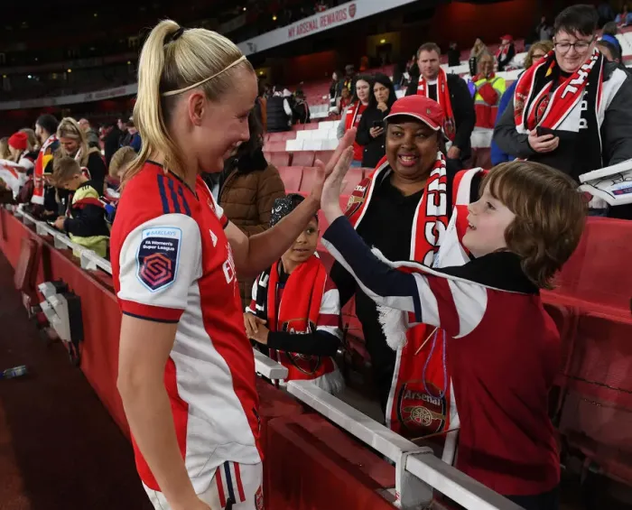 Framed Print : Arsenal Women's Star Beth Mead Greets Young Fan After Victory Over Tottenham Hotspur in FA WSL Framed Print : Arsenal Women's Star Beth Mead Greets Young Fan After Victory Over Tottenham Hotspur in FA WSL