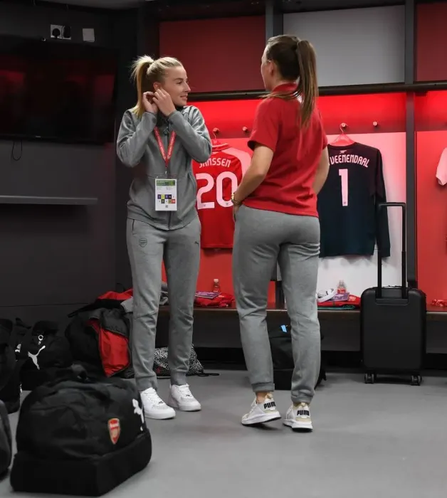Framed Print : Arsenal Women's Stars Leah Williamson and Katie McCabe Ahead of FA Cup Final Showdown Against Chelsea Ladies Framed Print : Arsenal Women's Stars Leah Williamson and Katie McCabe Ahead of FA Cup Final Showdown Against Chelsea Ladies