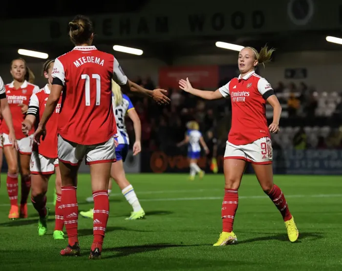 Framed Print : Arsenal Women's Super League: Unstoppable Hat-trick Duo - Beth Mead and Vivianne Miedema's Epic Celebration vs. Brighton & Hove Albion Framed Print : Arsenal Women's Super League: Unstoppable Hat-trick Duo - Beth Mead and Vivianne Miedema's Epic Celebration vs. Brighton & Hove Albion