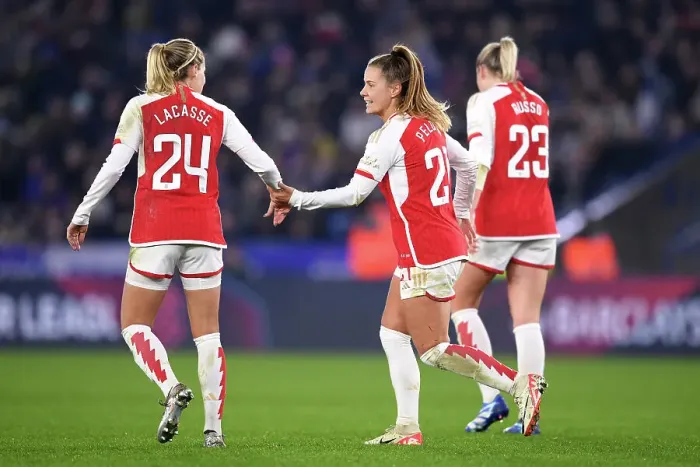 Framed Print : Arsenal Women's Super League Dominance: Pelova Scores Record-Breaking Fourth Goal in Leicester Rout