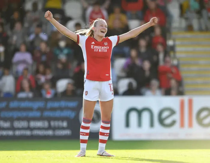Framed Print : Arsenal Women's Super League Triumph: Frida Maanum's Hat-trick Seals Victory Over Everton