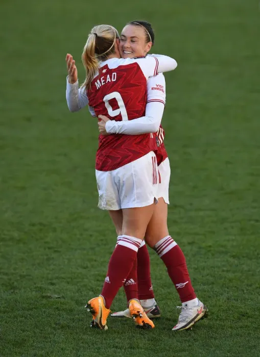 Framed Print : Arsenal Women's Super League Victory: Beth Mead and Caitlin Foord's Euphoric Goal Celebration Framed Print : Arsenal Women's Super League Victory: Beth Mead and Caitlin Foord's Euphoric Goal Celebration