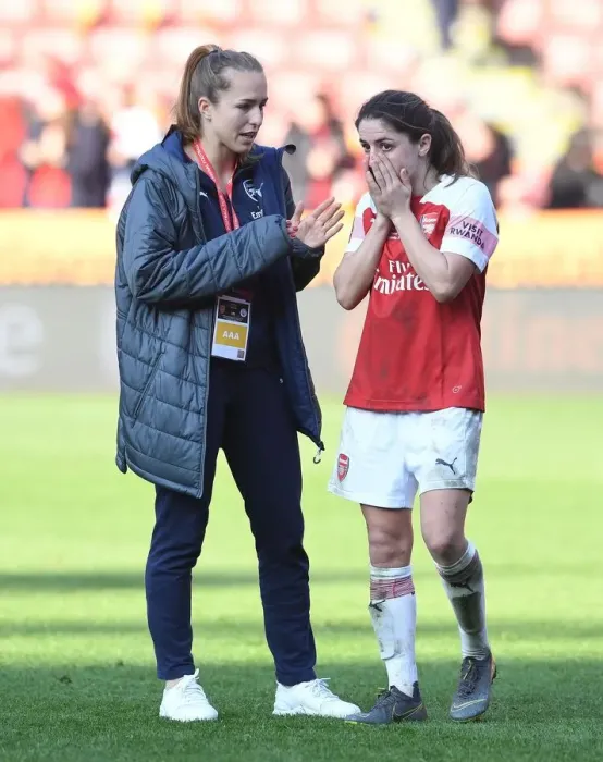 Framed Print : Arsenal Women's Team: Van de Donk and Walti in Deep Conversation after FA Womens Continental League Cup Final vs Manchester City Framed Print : Arsenal Women's Team: Van de Donk and Walti in Deep Conversation after FA Womens Continental League Cup Final vs Manchester City
