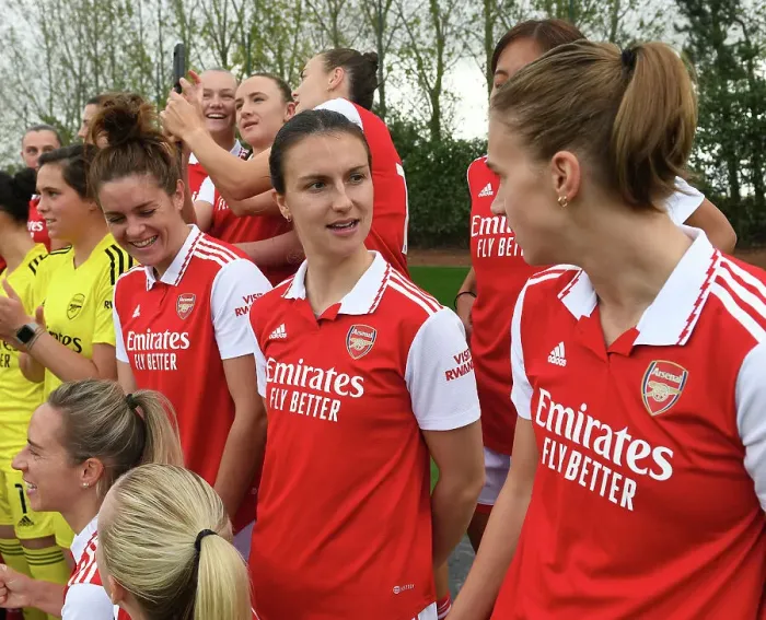 Framed Print : Arsenal Women's Team 2022 / 23: Lotte Wubben-Moy and Vivianne Miedema Lead the Squad