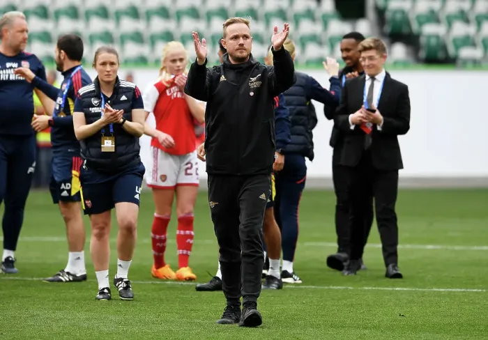 Framed Print : Arsenal Women's Team Advance to UEFA Champions League Final: Jonas Eidevall Celebrates Semi-Final Victory over VfL Wolfsburg Framed Print : Arsenal Women's Team Advance to UEFA Champions League Final: Jonas Eidevall Celebrates Semi-Final Victory over VfL Wolfsburg