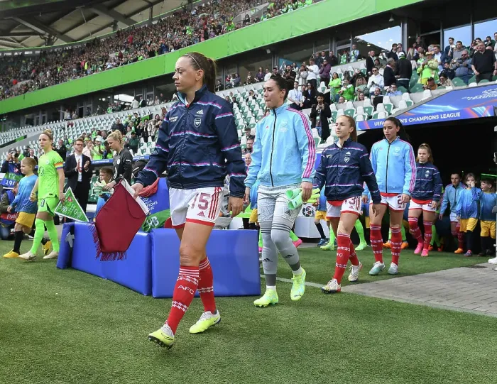 Framed Print : Arsenal Women's Team Advances to UEFA Champions League Semifinals: Katie McCabe Leads the Charge vs. VfL Wolfsburg