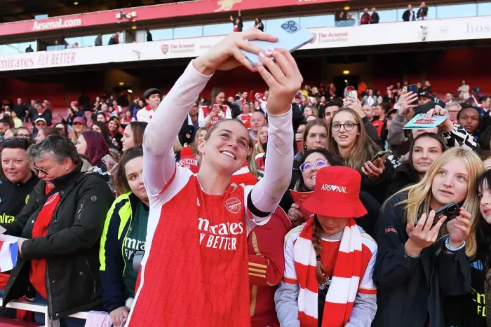 Framed Print : Arsenal Women's Team: Alessia Russo Celebrates with Fans after Arsenal v Aston Villa Match, 2023-24