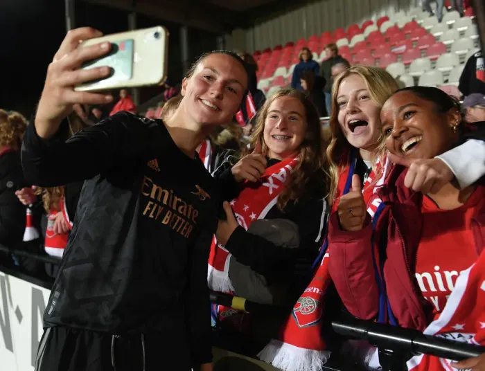 Framed Print : Arsenal Women's Team Celebrates with Fans after Qualifying Round Second Leg Win against AFC Ajax Framed Print : Arsenal Women's Team Celebrates with Fans after Qualifying Round Second Leg Win against AFC Ajax
