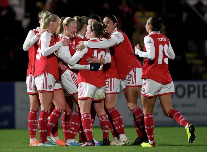 Framed Print : Arsenal Women's Team Celebrates Frida Maanum's Goal Against Aston Villa in FA WSL Cup Match Framed Print : Arsenal Women's Team Celebrates Frida Maanum's Goal Against Aston Villa in FA WSL Cup Match