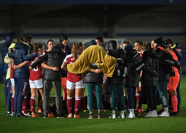 Arsenal Women's Team in Huddle after Continental Cup Match against Chelsea Women